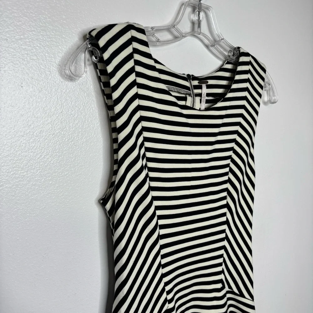 Free People Cha Cha Mini Dress Women XS Black Ivory Stripe Sleeveless Fit Flare